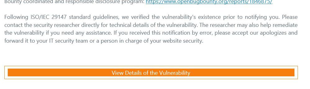 eMail von openbugbounty.org