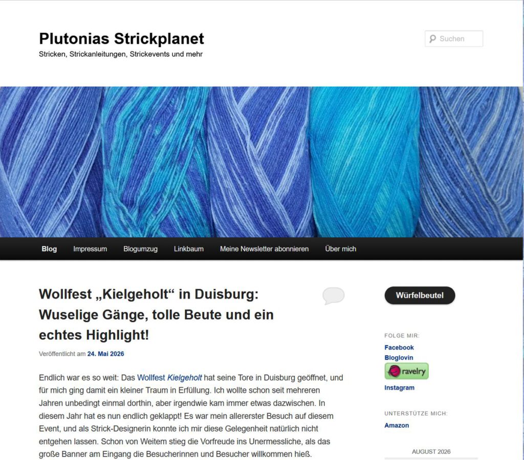 Screenshot des alten Layouts des Strickblogs vor dem Redesign